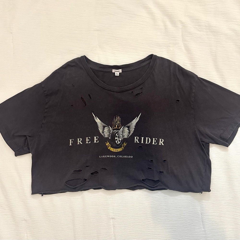 Garage Distressed Cropped Graphic Tee